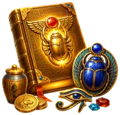 Ancient book slot symbol with scarab