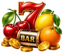 Classic slot symbols with seven bar fruits and coins