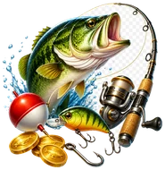 Fishing slot symbols with rod fish and coins