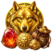 Wolf gold slot symbol with coins and gems