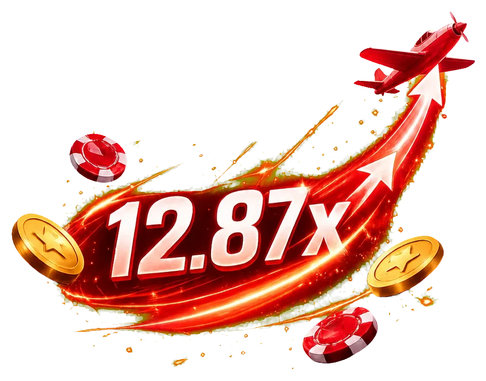 Aviator red plane with a glowing 12.87x multiplier