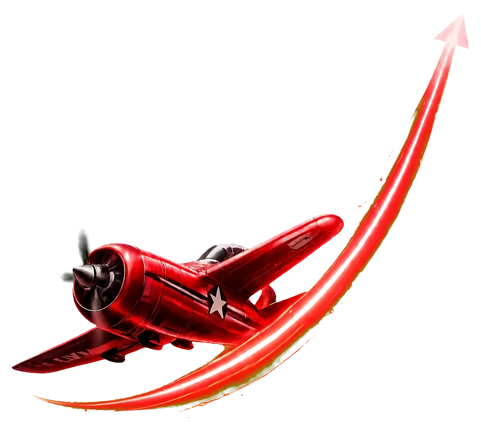 Red Aviator plane climbing along a glowing multiplier trail