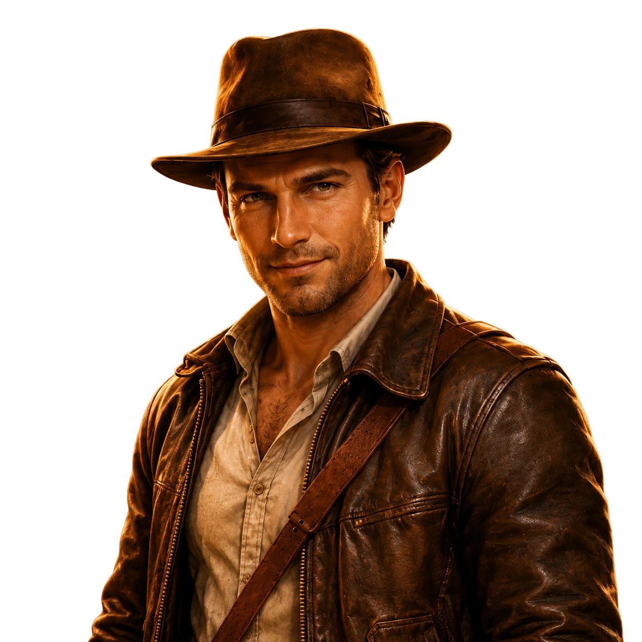 Book of Ra explorer character with hat and leather jacket