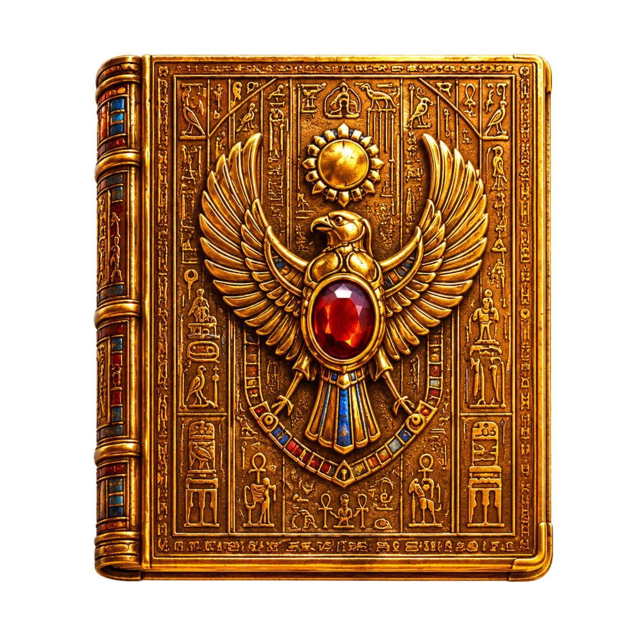 Golden Book of Ra with winged scarab and red jewel