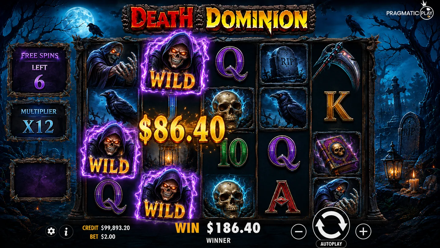 Death Dominion Free Spins with Wild symbols and multiplier counter