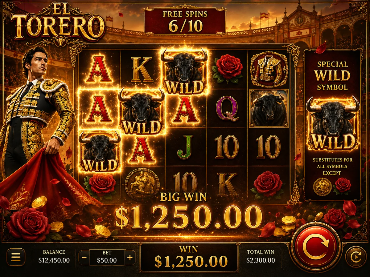 El Torero free spins screenshot with matador wild feature
