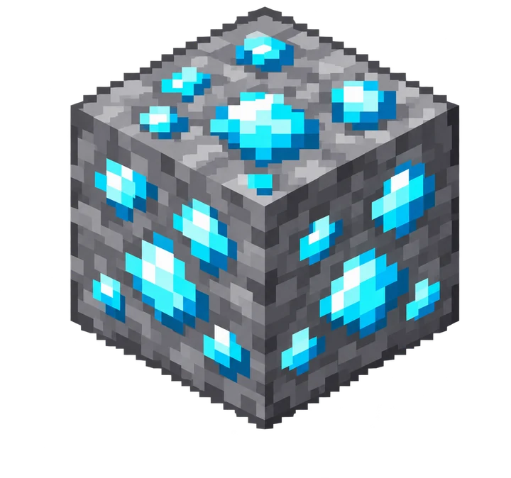 Falling Pickaxe diamond ore block transparent cutout