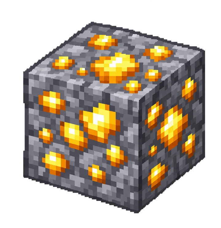 Falling Pickaxe gold ore block transparent cutout