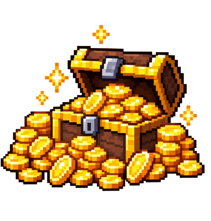 Falling Pickaxe pixel treasure chest transparent cutout