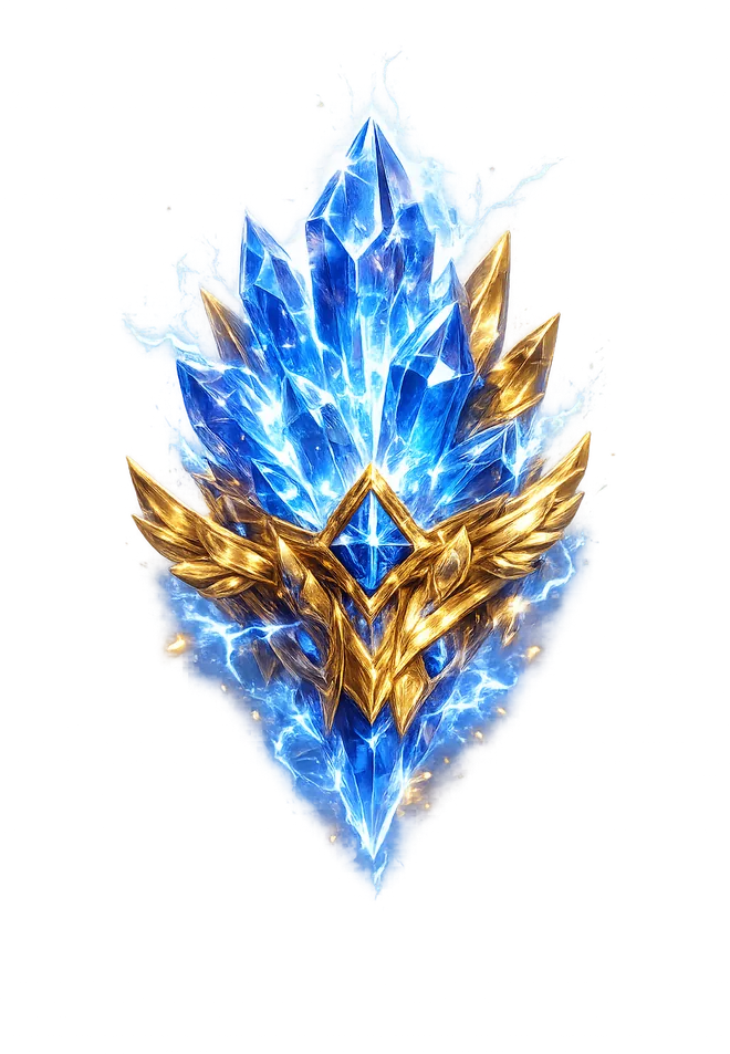 Blue lightning crystal with gold Olympus wings