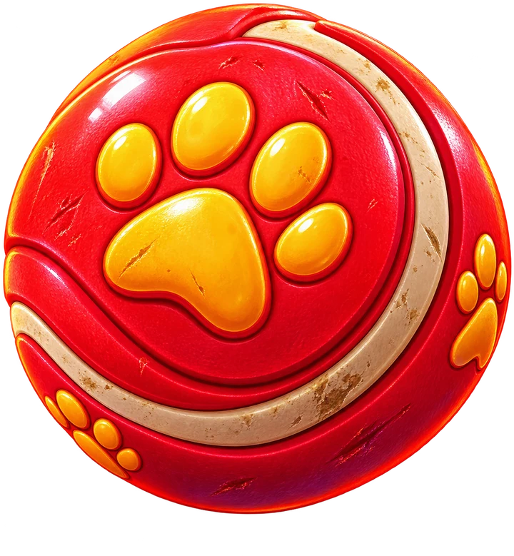 Golden Retriever red paw-print ball transparent cutout