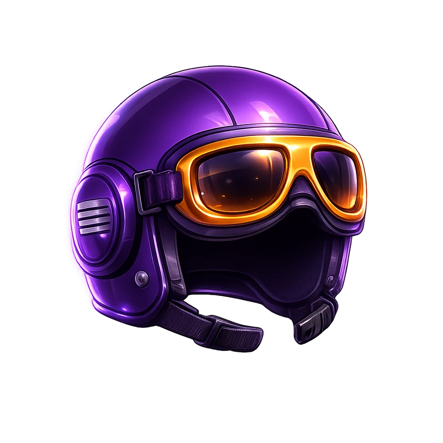 Purple Lucky Jet pilot helmet with transparent background