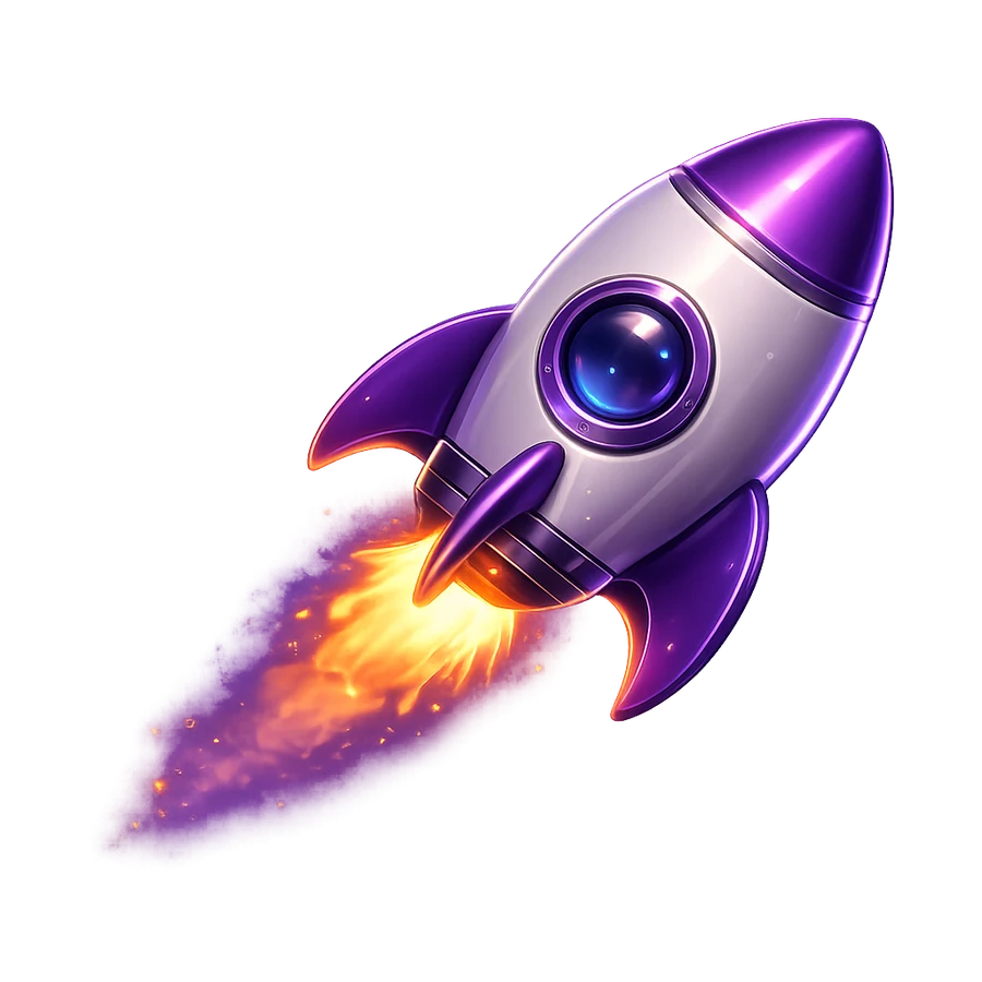 Purple Lucky Jet rocket with a transparent flame trail