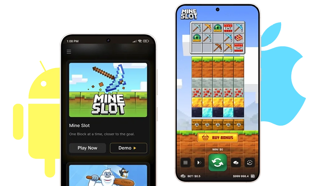 Mine Slot shown on Android and iPhone mobile browsers