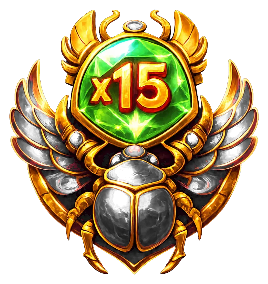 Green scarab badge showing an example x15 multiplier