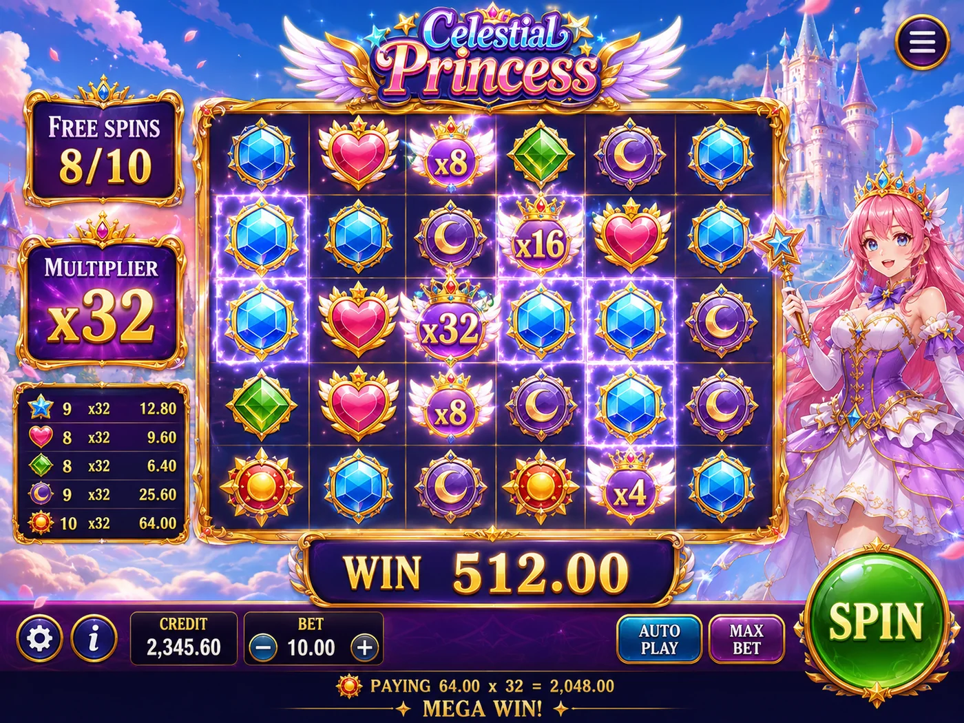 Starlight Princess big win screenshot with high multipliers
