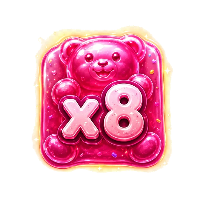 Pink gummy bear multiplier tile showing x8