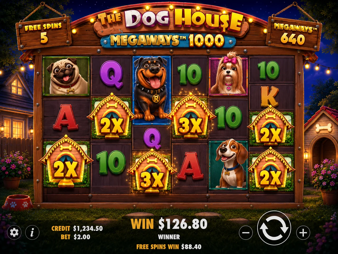 Random Wild free spins in The Dog House Megaways 1000 The Dog House Megaways 1000 Random Wild free spins with several multiplier doghouses