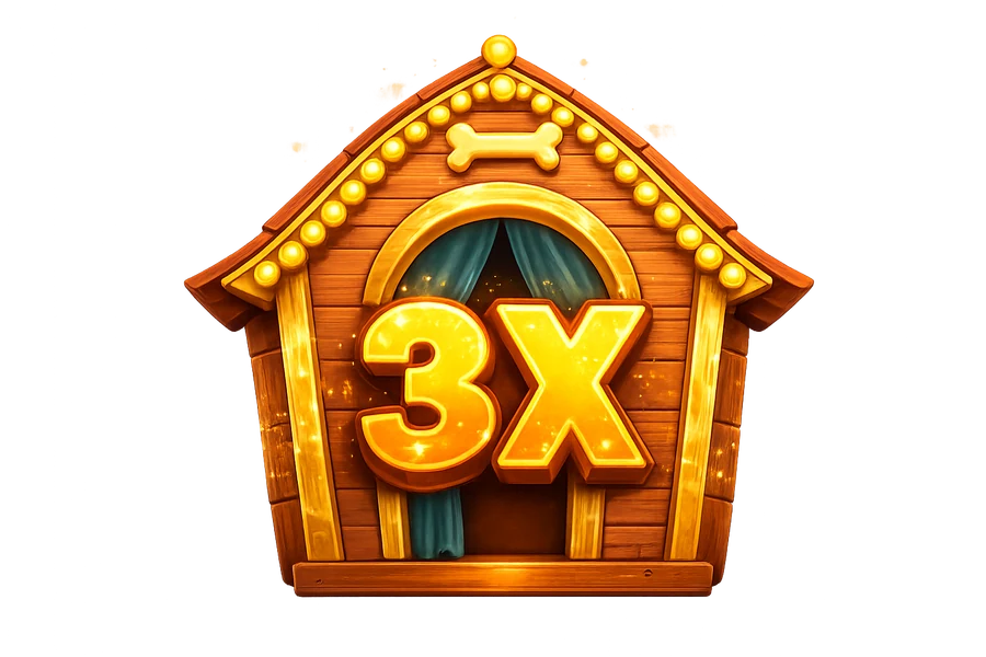 Golden 3x doghouse multiplier wild symbol