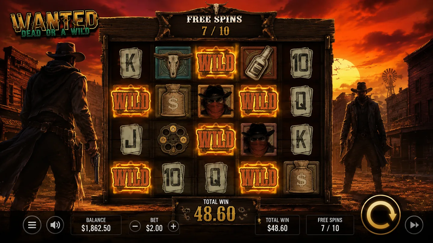 Wanted Dead or a Wild free spins with sticky Wild symbols