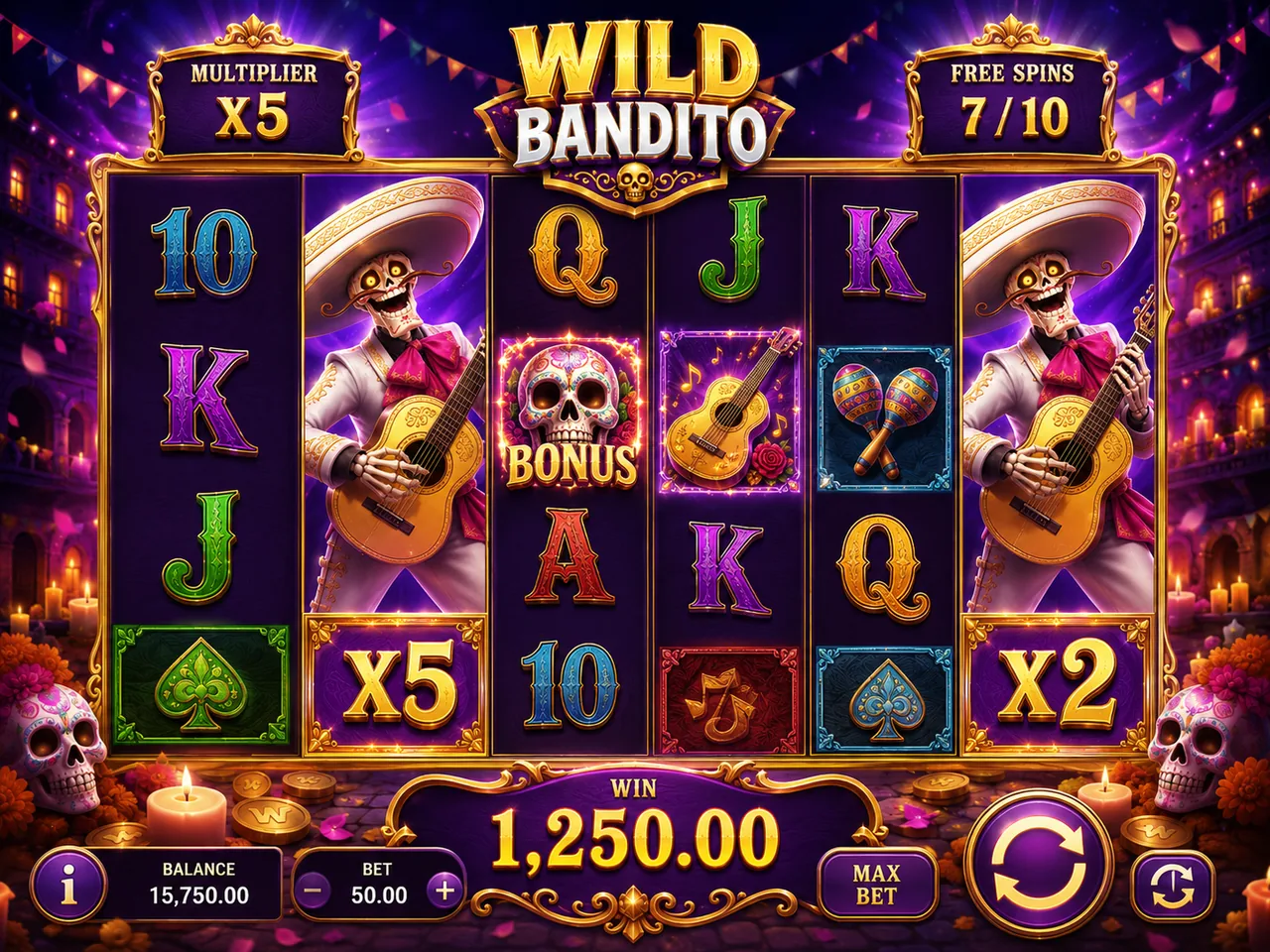 Wild Bandito Free Spins with Gold Framed Symbols