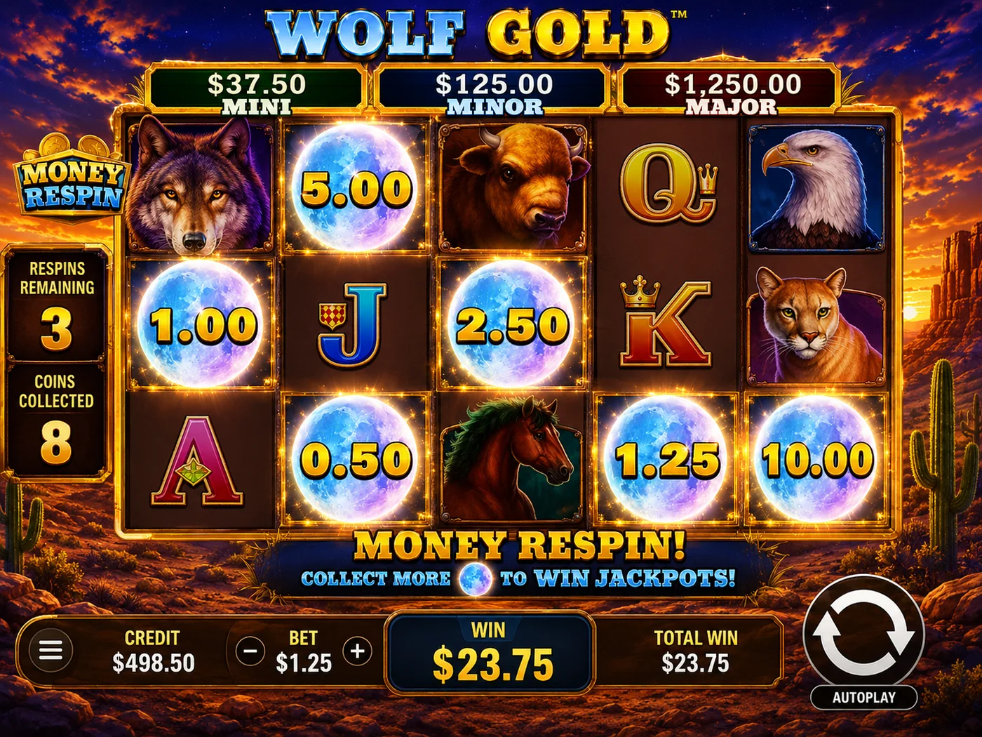 Wolf Gold free spins screenshot with giant symbol mechanic