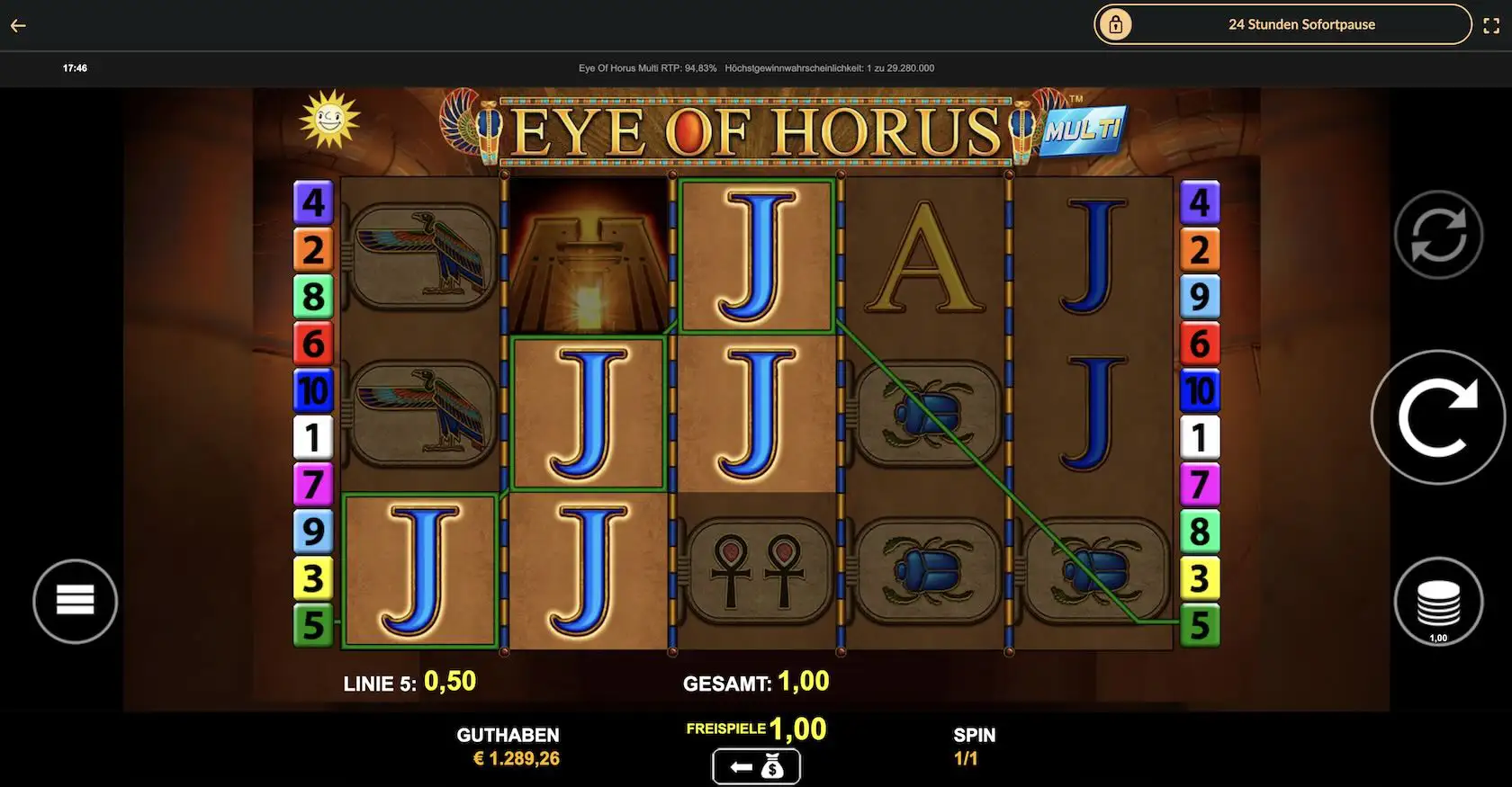 Eye of Horus Multi Screenshot Freispiele