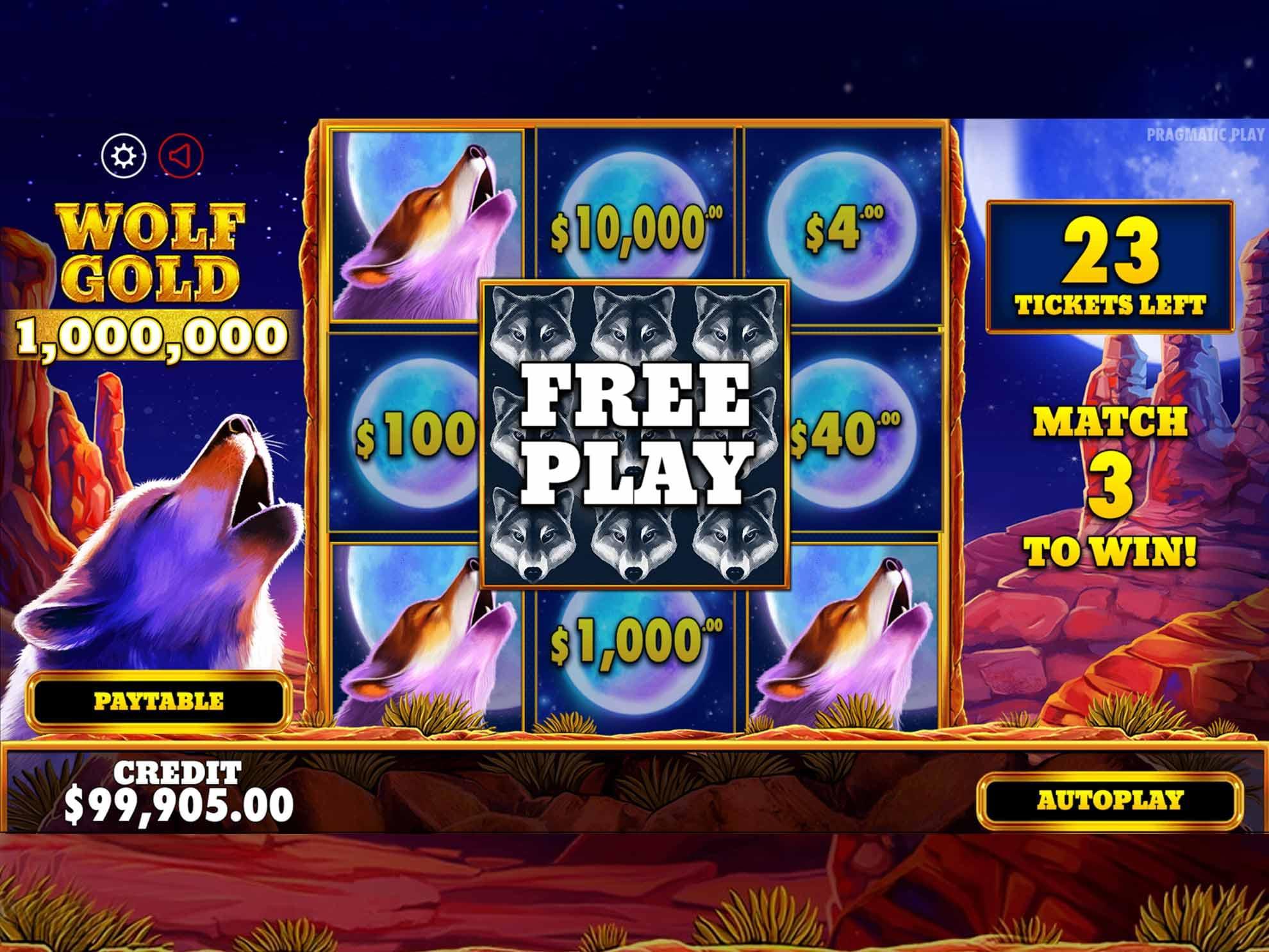 Wolf Gold Screenshot mit Wildnis-Atmosphäre und Hauptsymbolen